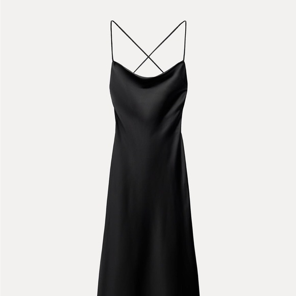 Zara Black Strappy Midi Slip Dress - Picture 3 of 3
